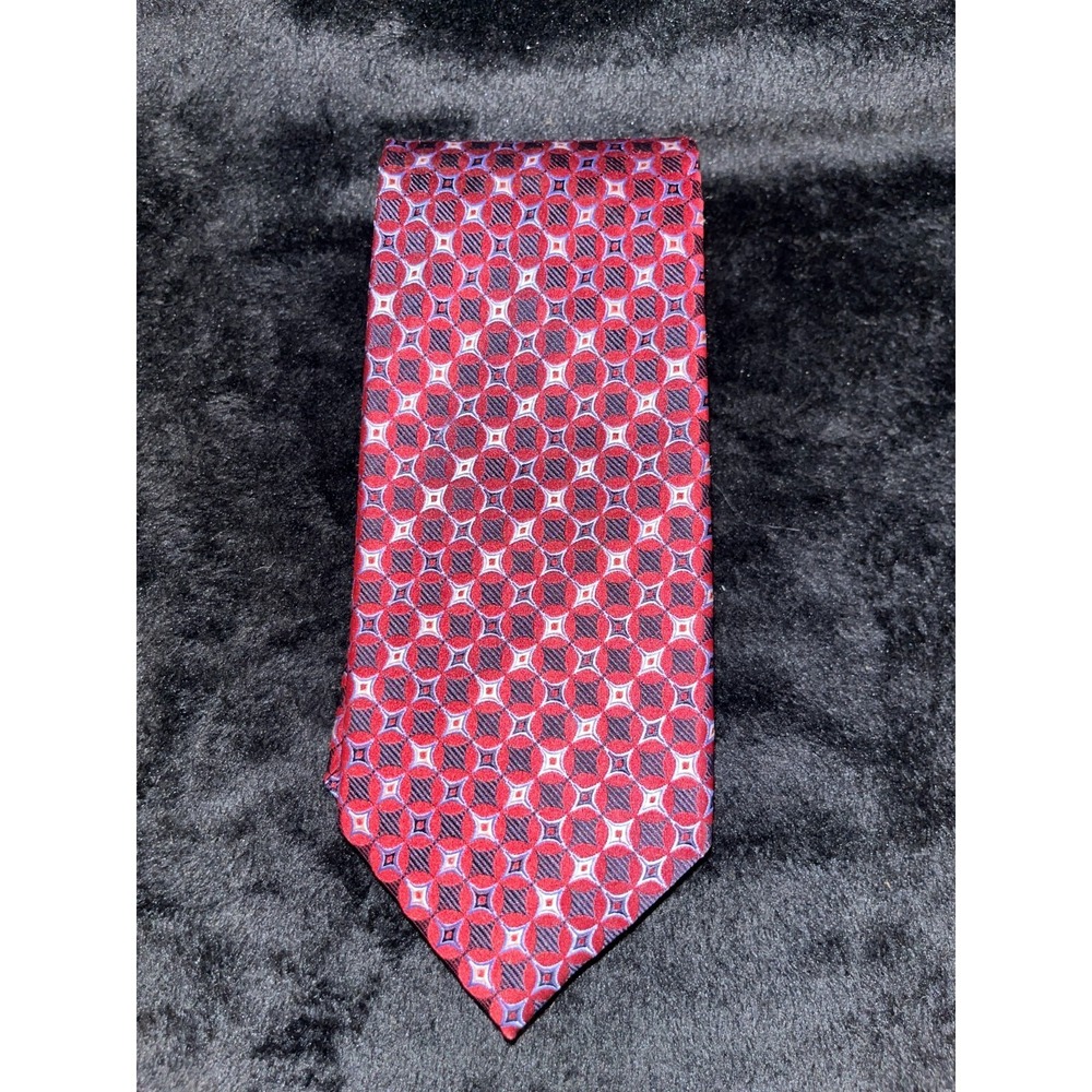 CULWELL & SON Dallas MEN'S TIE Red and Navy/GEOMETRIC 100% SILK Made in USA